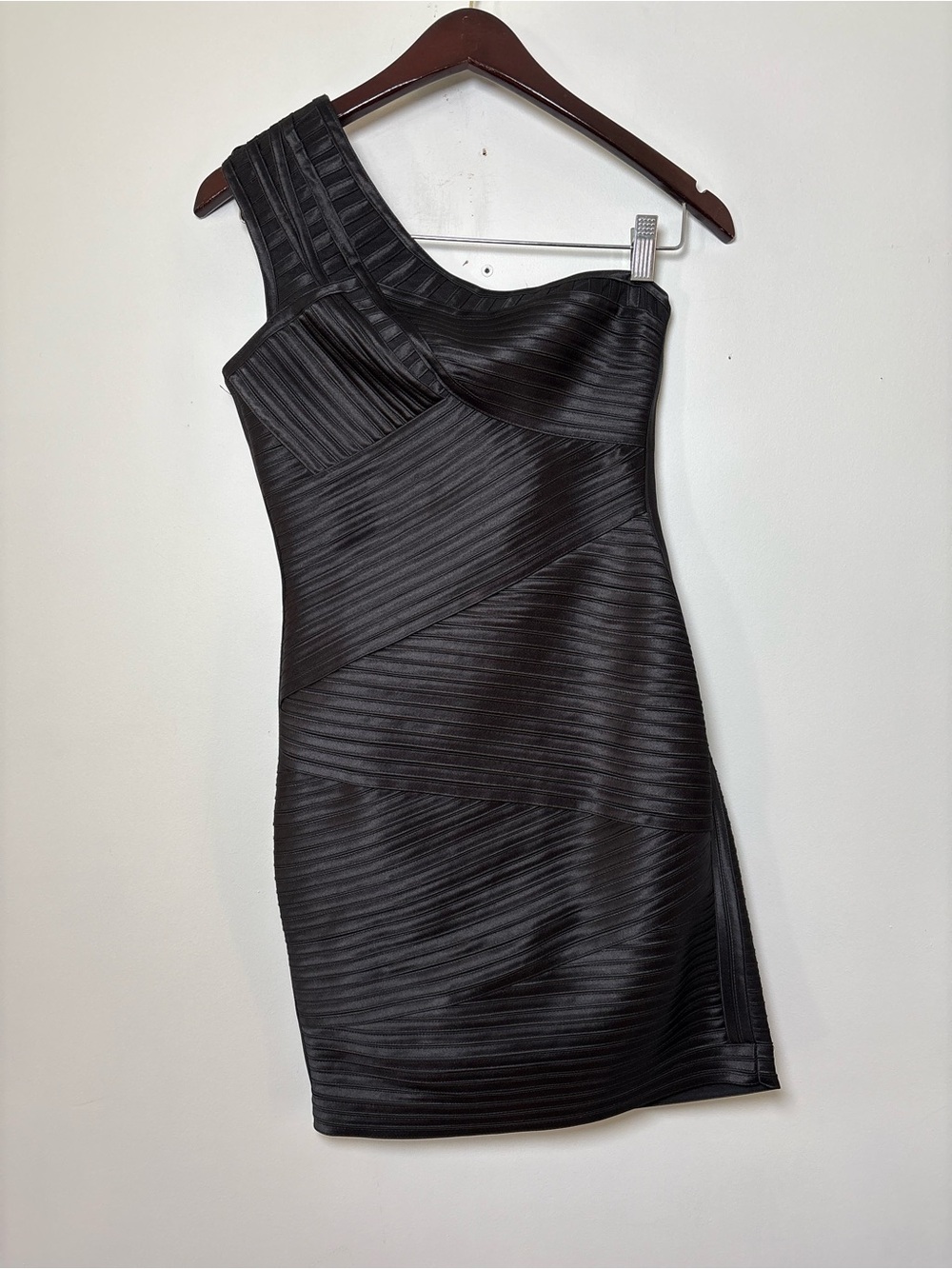 BCBGMAXAZRIA Eden One Shoulder Bandage Bodycon Mini Dress Black Size 2 NWT